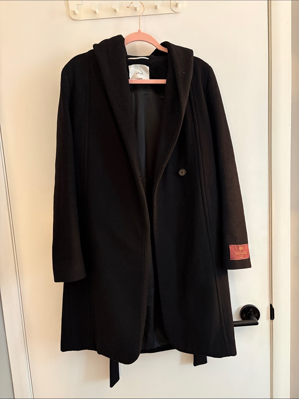 Aritzia Black Montgomery Hooded Wool Pea Coat